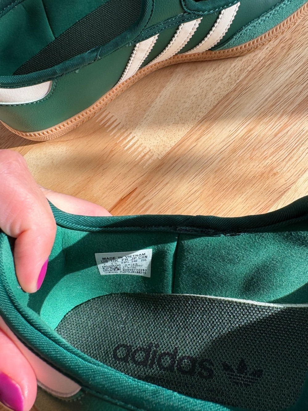 adidas Samba Mary Jane in Dark Green and White with Gum Sole - Picture 5 of 5